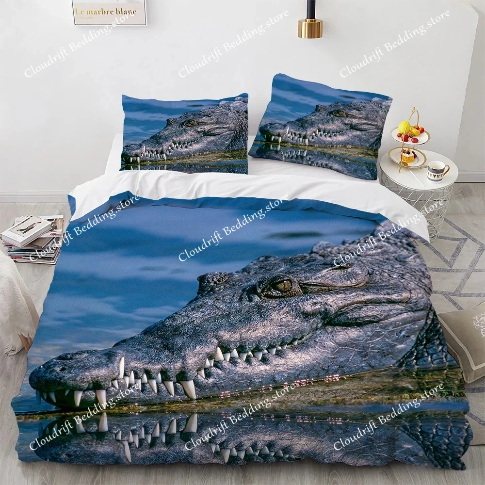 Crocodile Duvet Cover Set Wild Alligator Pattern Bedding Set Wildlife Style Comforter Cover Horror Animal Theme Twin Quilt Cover