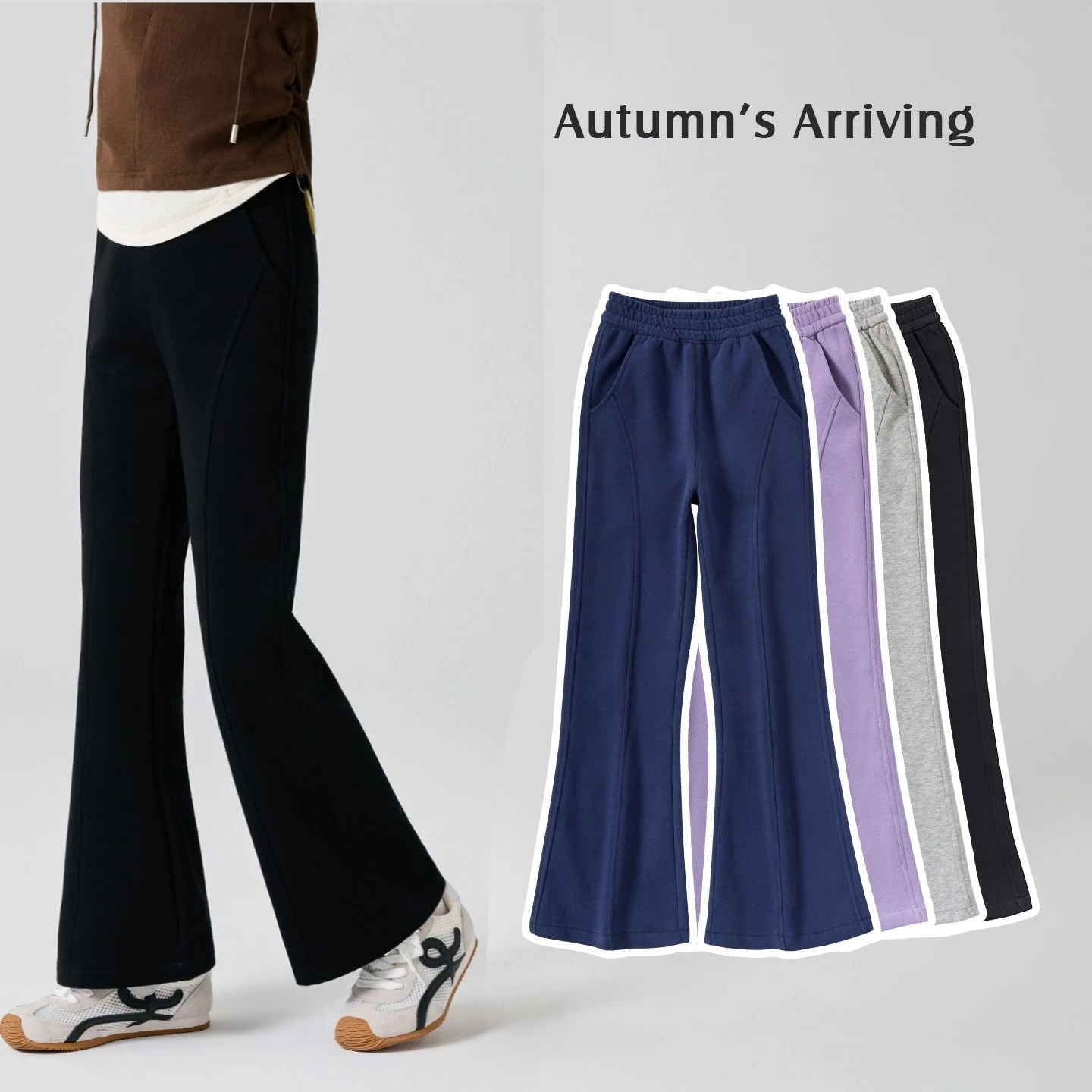 

Teen Girls Sweatpants Elastic Waist Brushed Cotton Flared Pants for Kids Spring Autumn School Outings Casual Activities Trousers