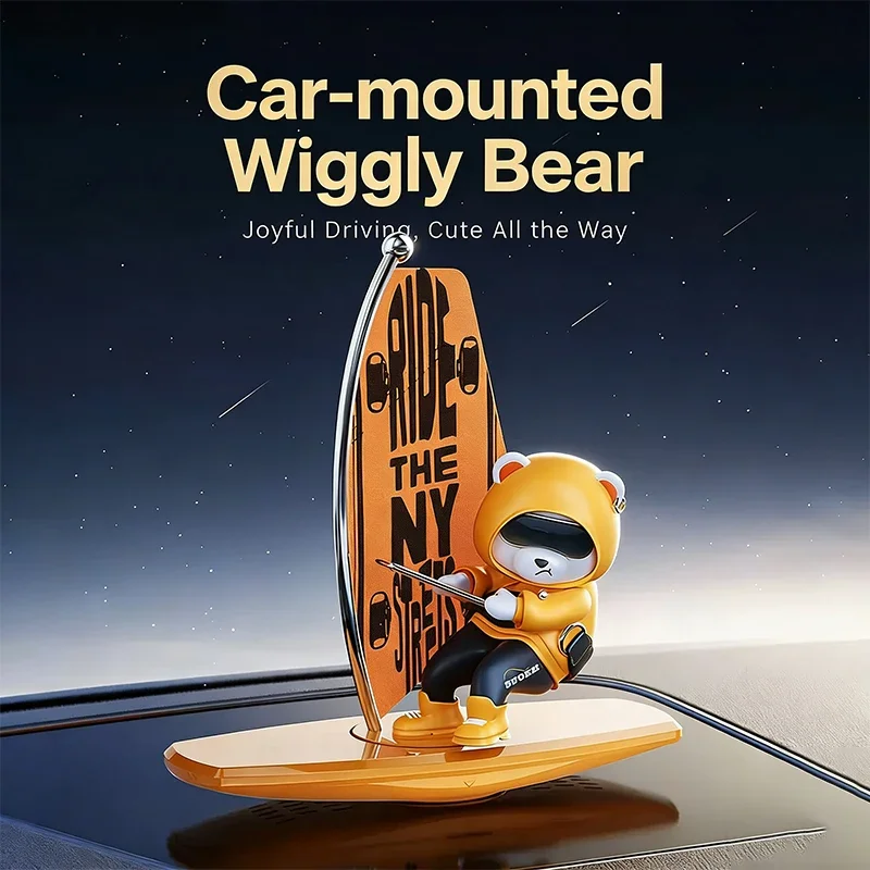 New Upgraded Surfing Bear Car Ornaments Silent Sliding With Driving Cute Doll Center Console Ornaments Creative Car Decoration