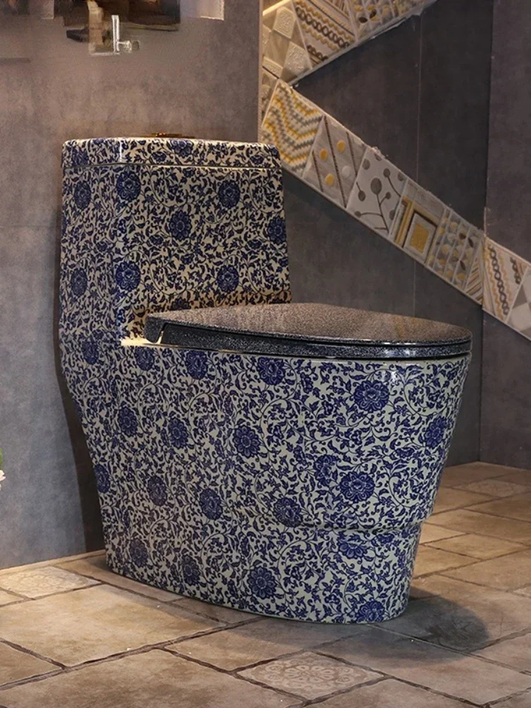 

Blue and White Porcelain Chinese Art Pottery Toilet Household Toilet Siphon Pumping Ordinary Toilet