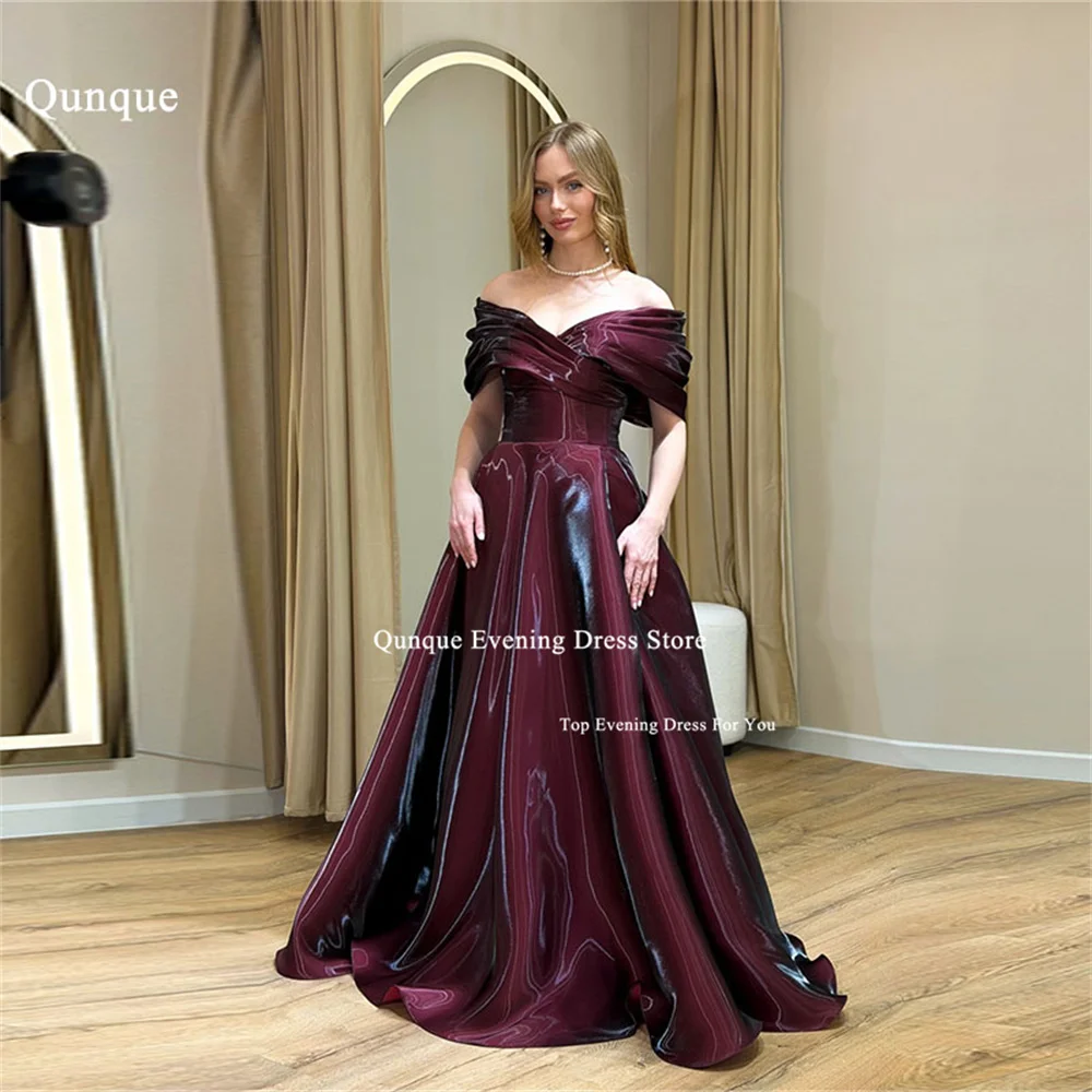 

Qunqu Deep Burgundy Evening Dress Long A Line Vestidos De Fiesta Elegantes 2026 Off The Shoulder Robes De Soirée Customized
