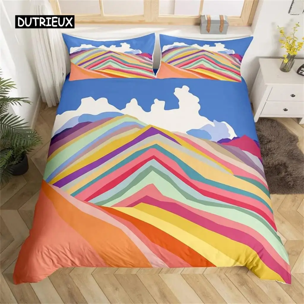 Duvet Cover Color Matching Abstract Landscape Single  King Queen Farmhouse Style Bedding Set Microfiber Man Woman Bedroom Decor