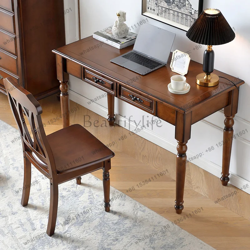 

1,2 метра, простой офисный письменный стол из цельного дерева в стиле ретро, бордовый, с ящиком в американском стиле