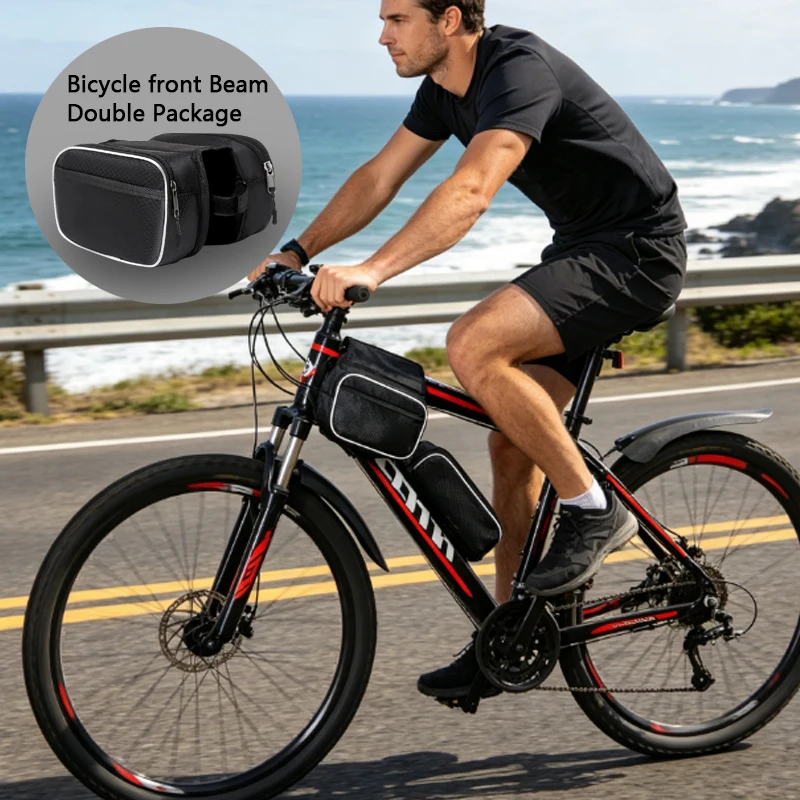 

1pcs Bicycle Frame Bag, Double-sided Bike Front Tube Bag with White Edge, Cycling Storage Pouch for Daily & Outdoor Riding