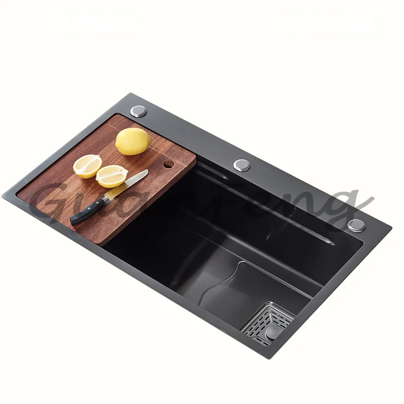 Black gold steel nano sink large single kitchen dishwasher table vegetable basin more
