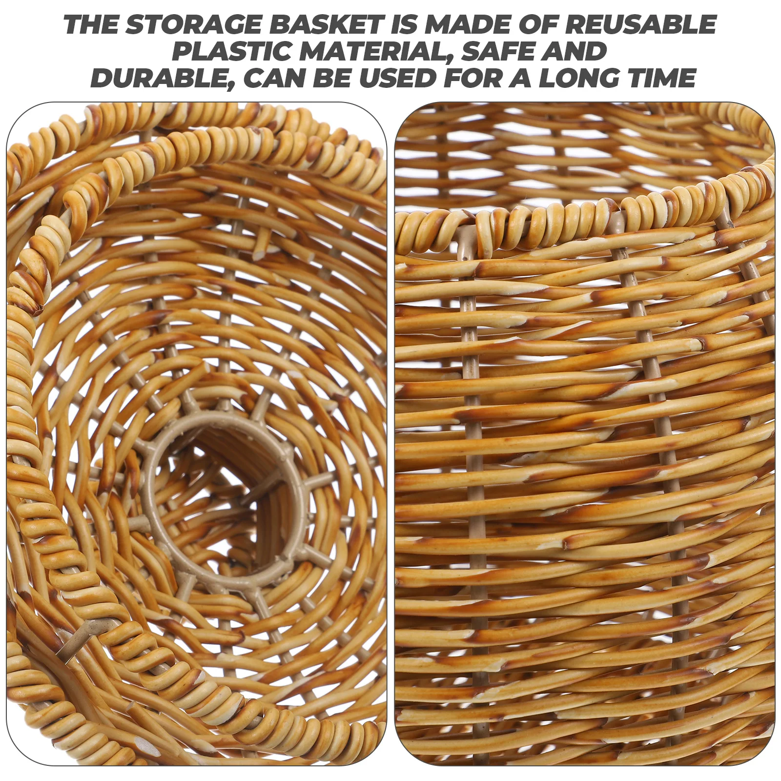 

Multi-function Lidded Storage Basket Rattan Handwoven Transparent Light Brown Plastic Decorative Indoor for Cosmetics