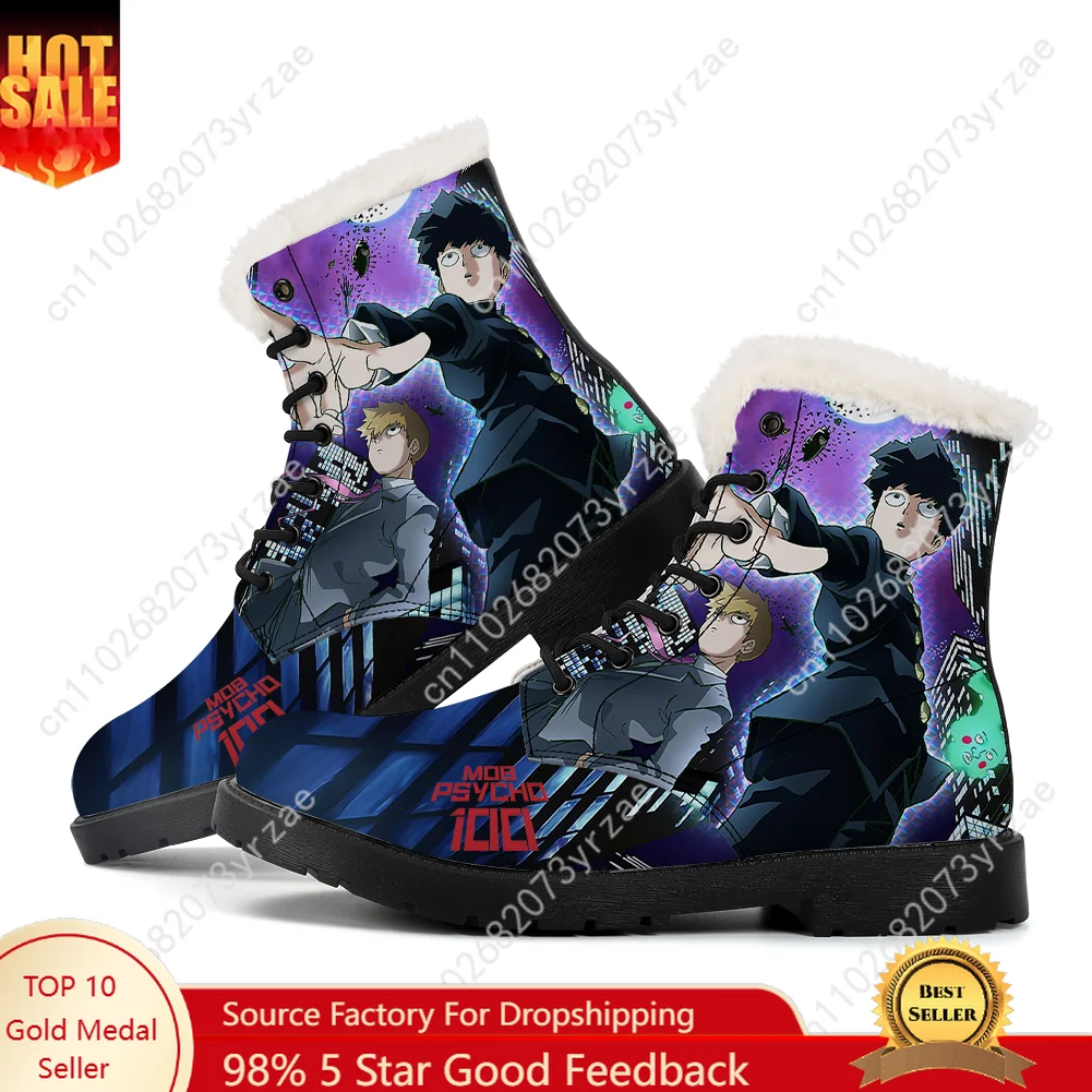 

Mob Psycho 100 Plush Boot Mens Womens Teenager Casual Shoe Outdoor Warm Boot High Quality Personalized Pattern Customize Shoes
