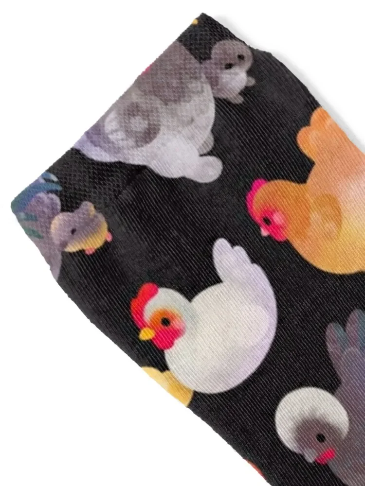 Chicken and Chick - Calcetines oscuros hockey de lujo Calcetines deportivos florales Hombre Mujer