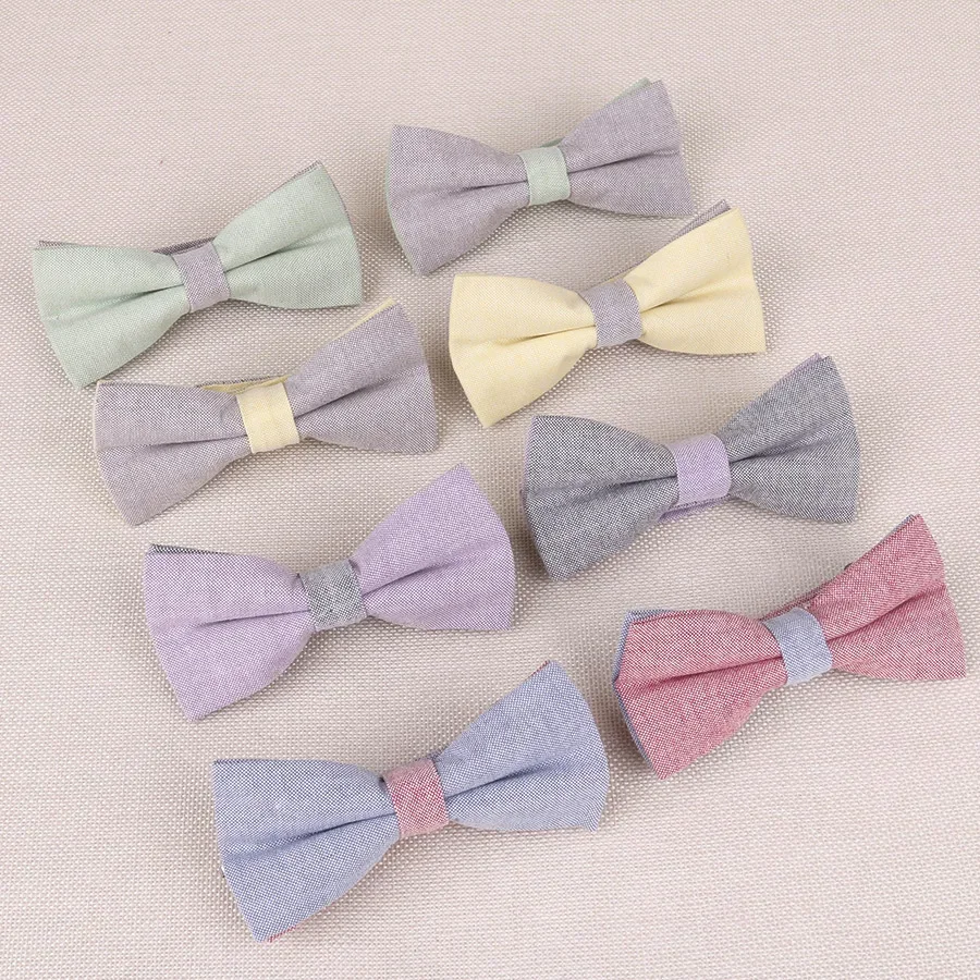 Cotton hemp collar plain color elegant new fashion color matching small fresh bow couple color matching bow tie