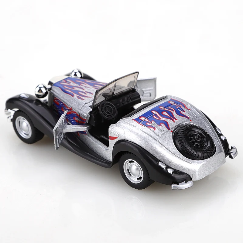 (Bagged) 1/43 Replica Vintage Toy Car, Die-Cast Metal, Children's Toy, Pull-Back Function, Side Doors Can Be Opened