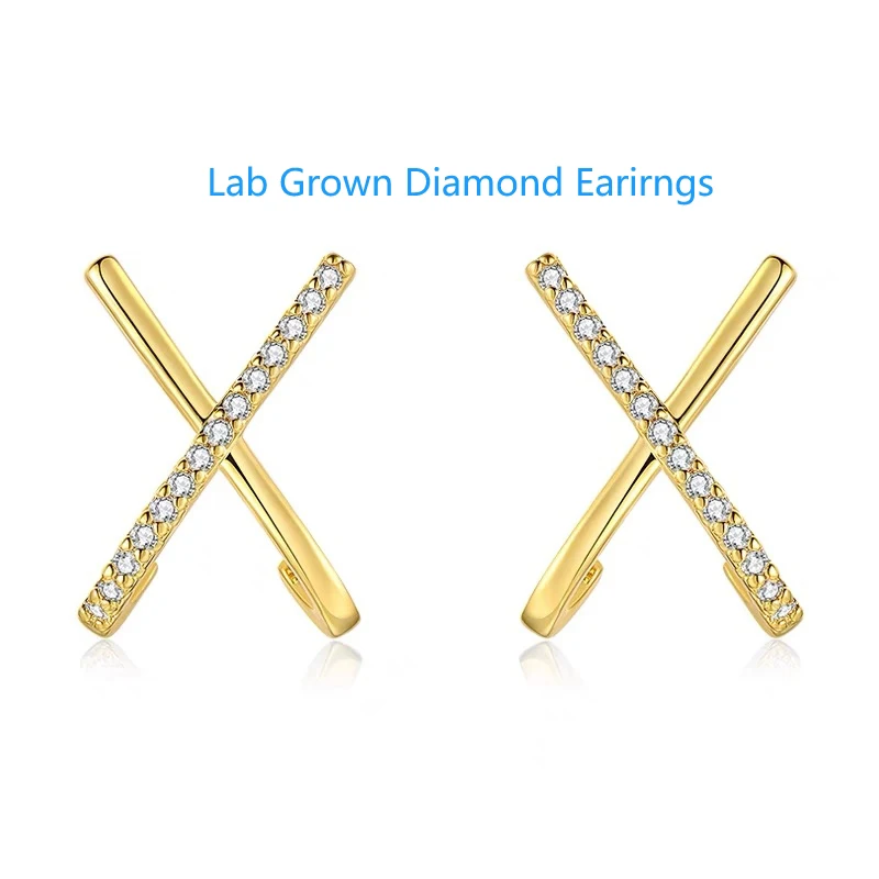 

Женские серьги из белого золота 14 карат круглой огранки DEF Color VS-VVS CVD HPHT с бриллиантами X-образной формы, созданные в лаборатории