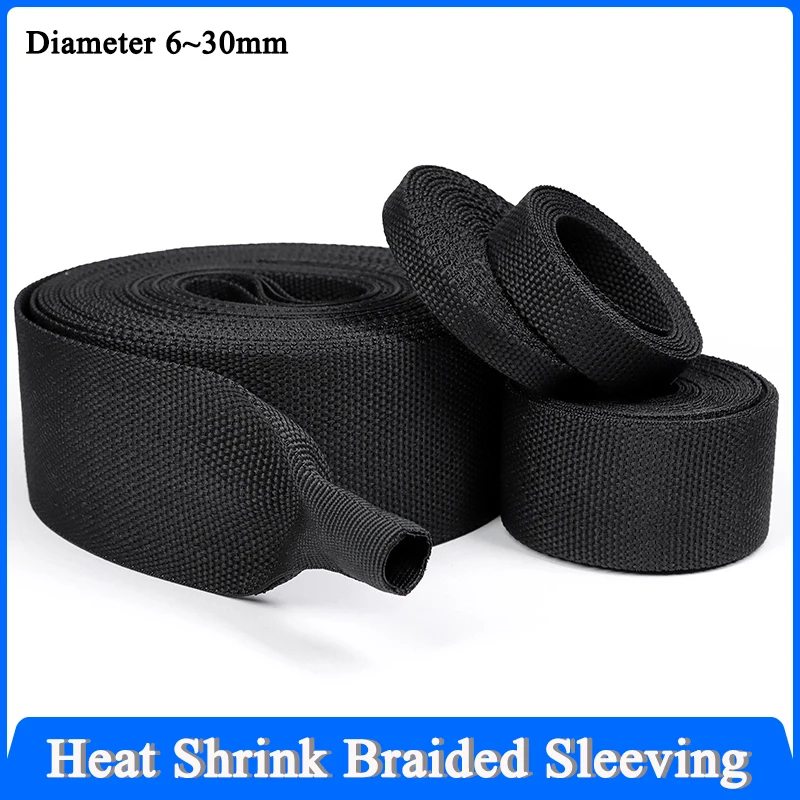 1~50M Heat Shrink Braided Cable Sleeve 4/6/8/10/12/16/20/25/30mm PET Contraction Insulation Flam Retardant Wire Wrap Sheath