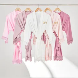 Personalised Bride Kimono Wedding Bridesmaid Custom Lace Robes Bride to Be Dressing Gown Satin Silk Personalized Name Gifts