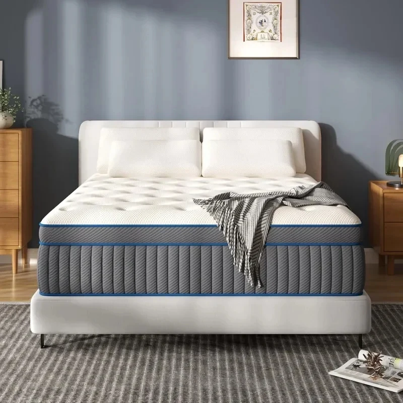 Hybrid Mattress,Cooling Gel Memory Foam with Individually Pocket Springs,Soft Fabric Mattress KIng size for Pressure Relief