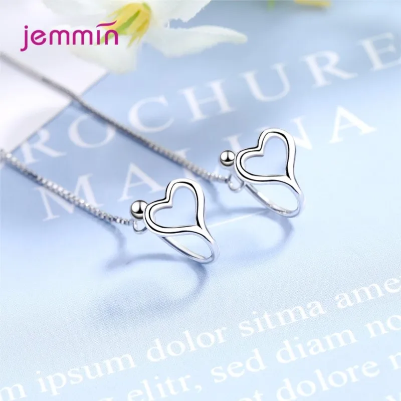 Heart Shape Drop Earrings With Long Tassel Genuine 925 Sterling Silver Dangle Earrings For Women Girls Anniversary Appointment