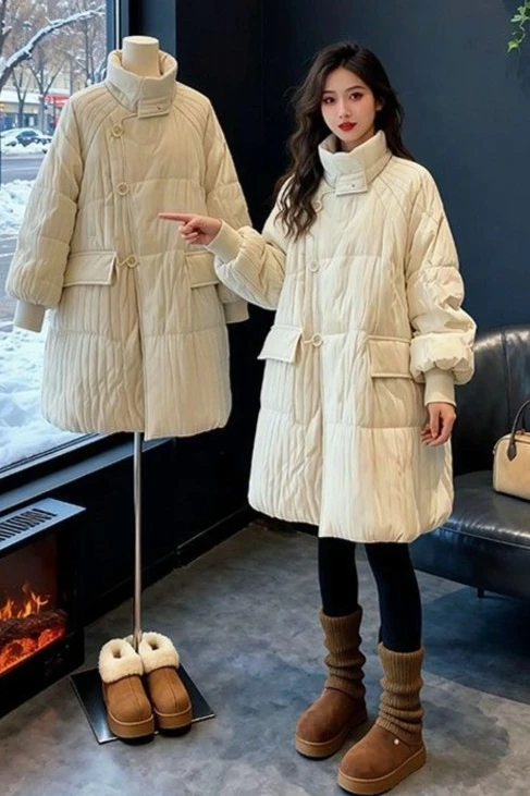 

2025 Autumn/Winter New Women's Down Cotton Jacket Casual High Collar Oversized Windproof Cotton Jacket