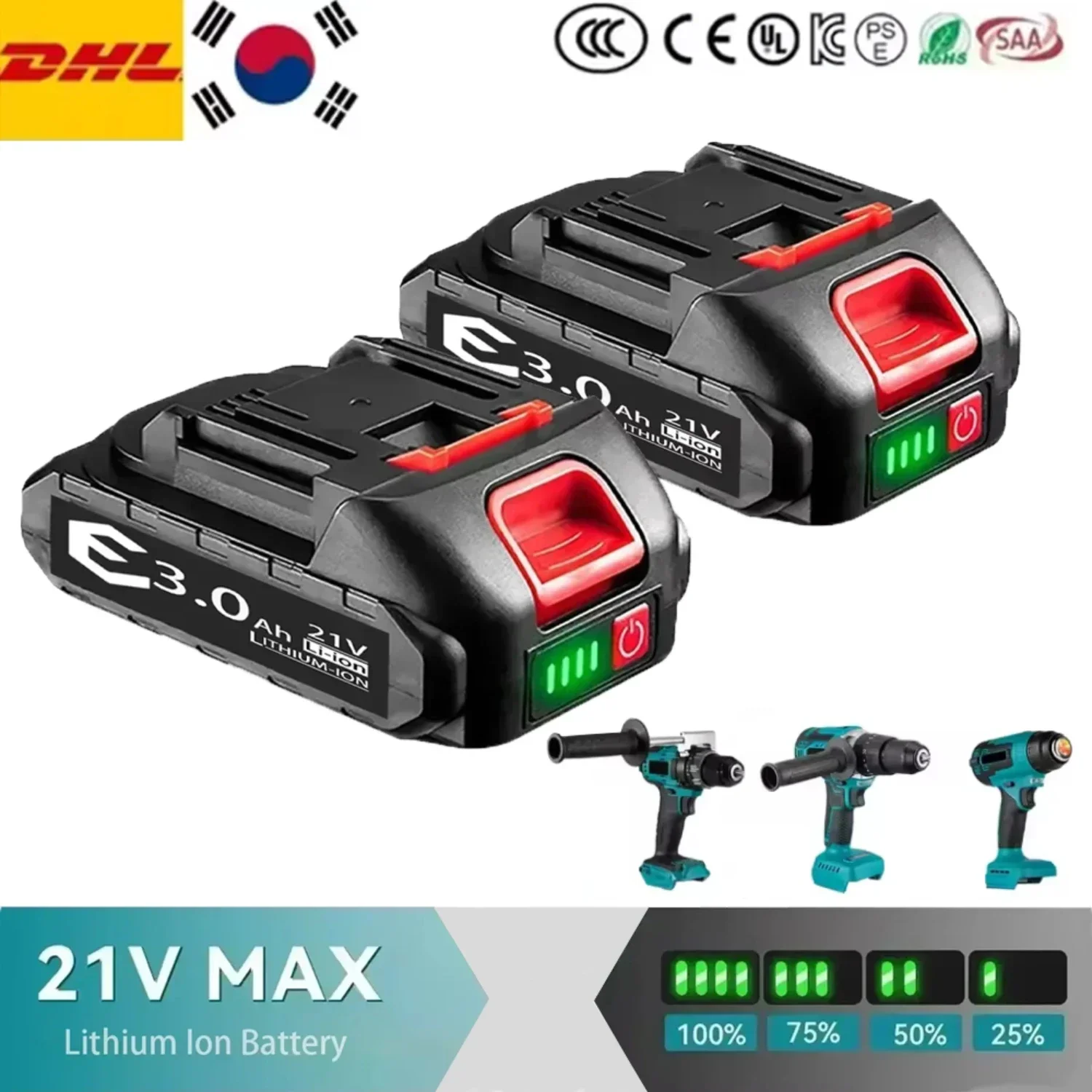 

5S1P 21V Rechargeable Battery 128VF 3000mAh Lithium Ion Battery for Makita Electric Power Tool Battery EU Plug