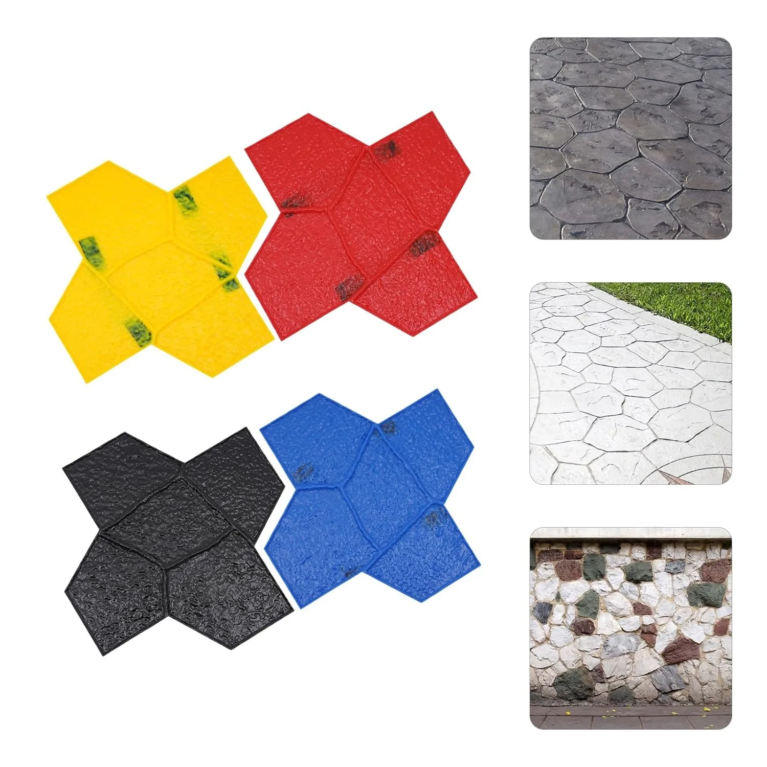 4PCS Concrete Stamps Mats Realistic Concrete Texturing Skin with 2 Practical Handles, Stackable Concrete Stamping Molds
