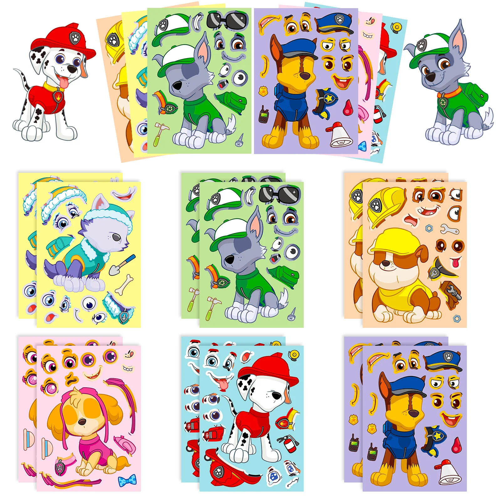 

6 Pcs/set PAW Patrol Sticker Toys Children's Puzzle Diy Toy Puzzle Stickers Make A Face Change Sticker Anime Peripheral Toy Gift