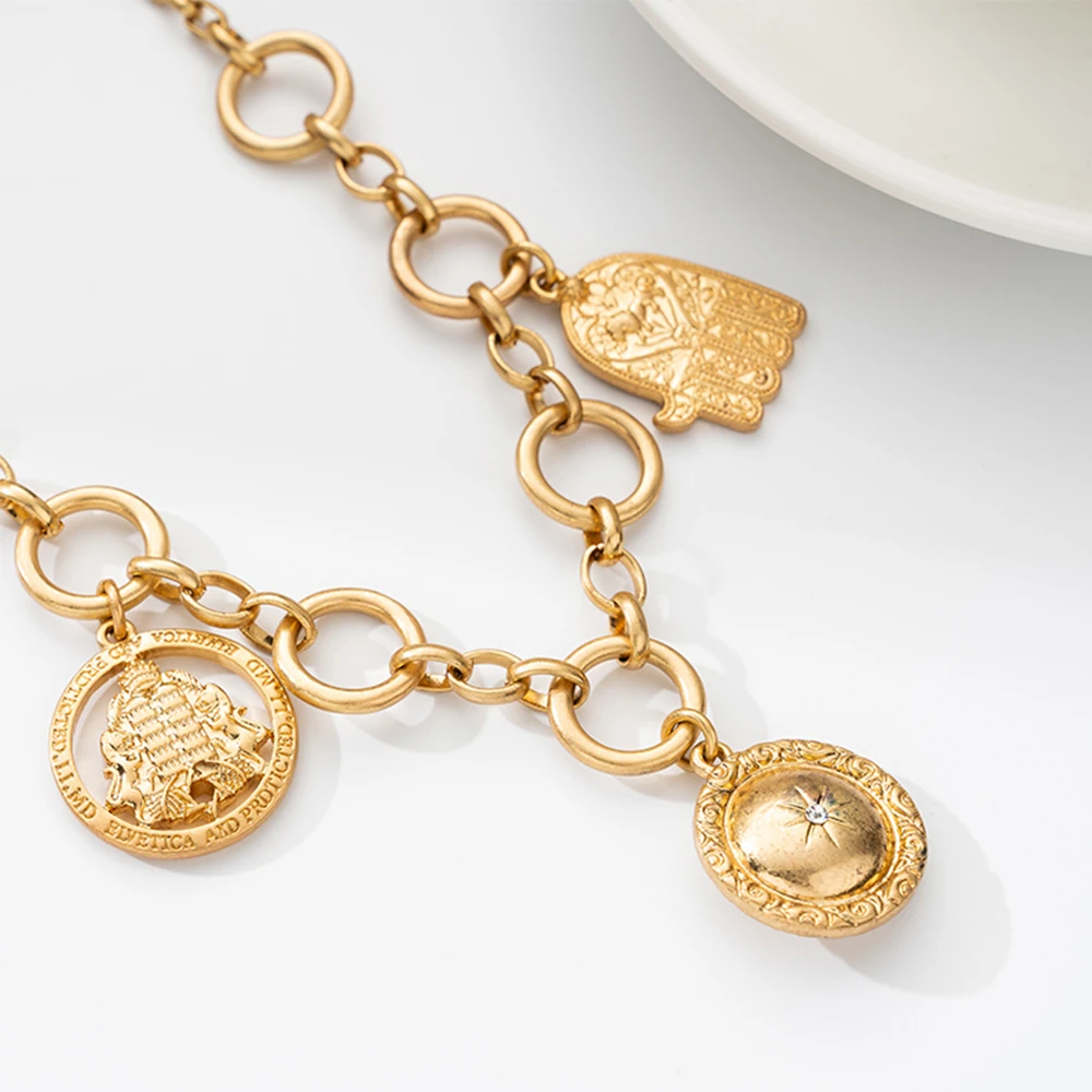 

Stainless Steel Coin Pendant Necklace Women's Metal Rapper Heavy Craft Design Fine Concert Accessories