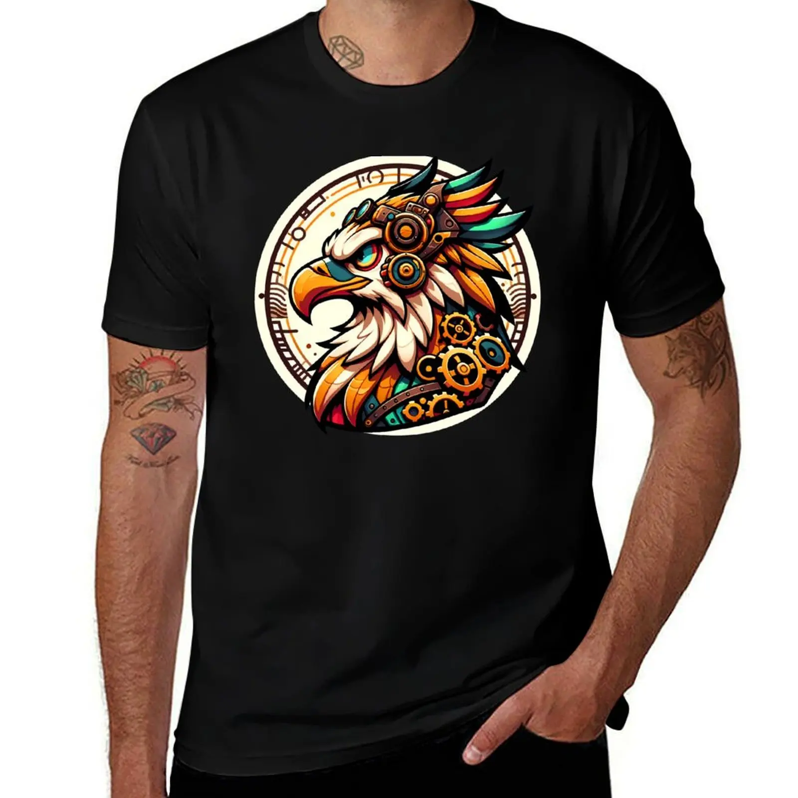 

Steampunk Anthro Avian Griffin Art T-Shirt Basic Plain Tee for Spring and Summer