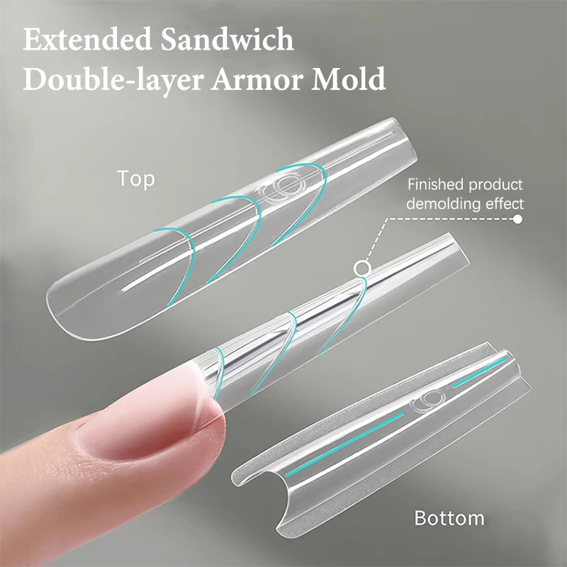 280 stks Sandwich Dual Forms Nail Extension Bovenste Mold Doodskist Amandel Acryl Top Bottom Mallen 14 Maten Nail Formulieren