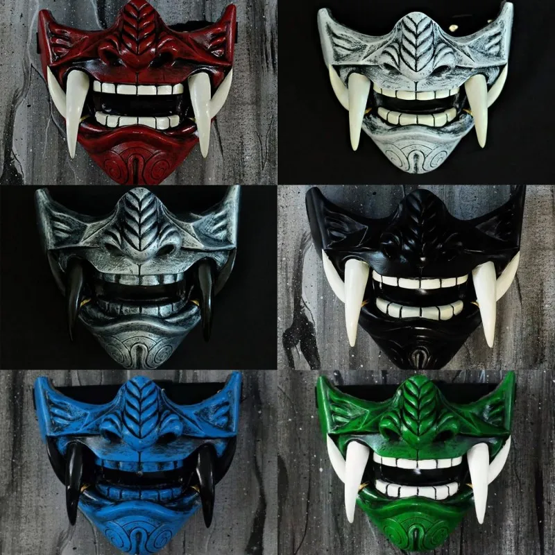 Japão Lenda Hannya Metade do Rosto Máscara De Látex Cosplay Horror Prajna Demônio Samurai Evil Killer Halloween Masquerade Festa Traje Prop