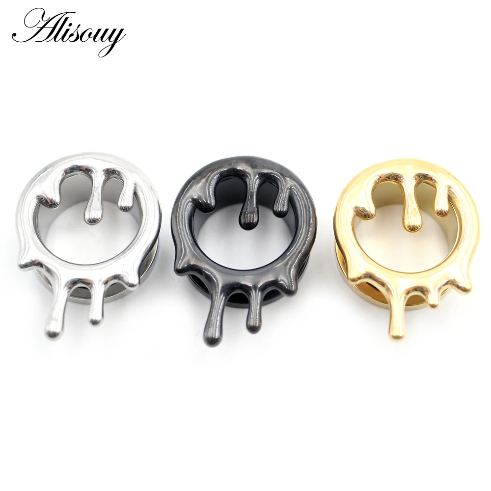 Alisouy 1PC Stainless Steel Melt Water Drop Screw Ear Flesh Gauges Tunnel Plug Expander Stretcher Earrings Piercing Body Jewelry