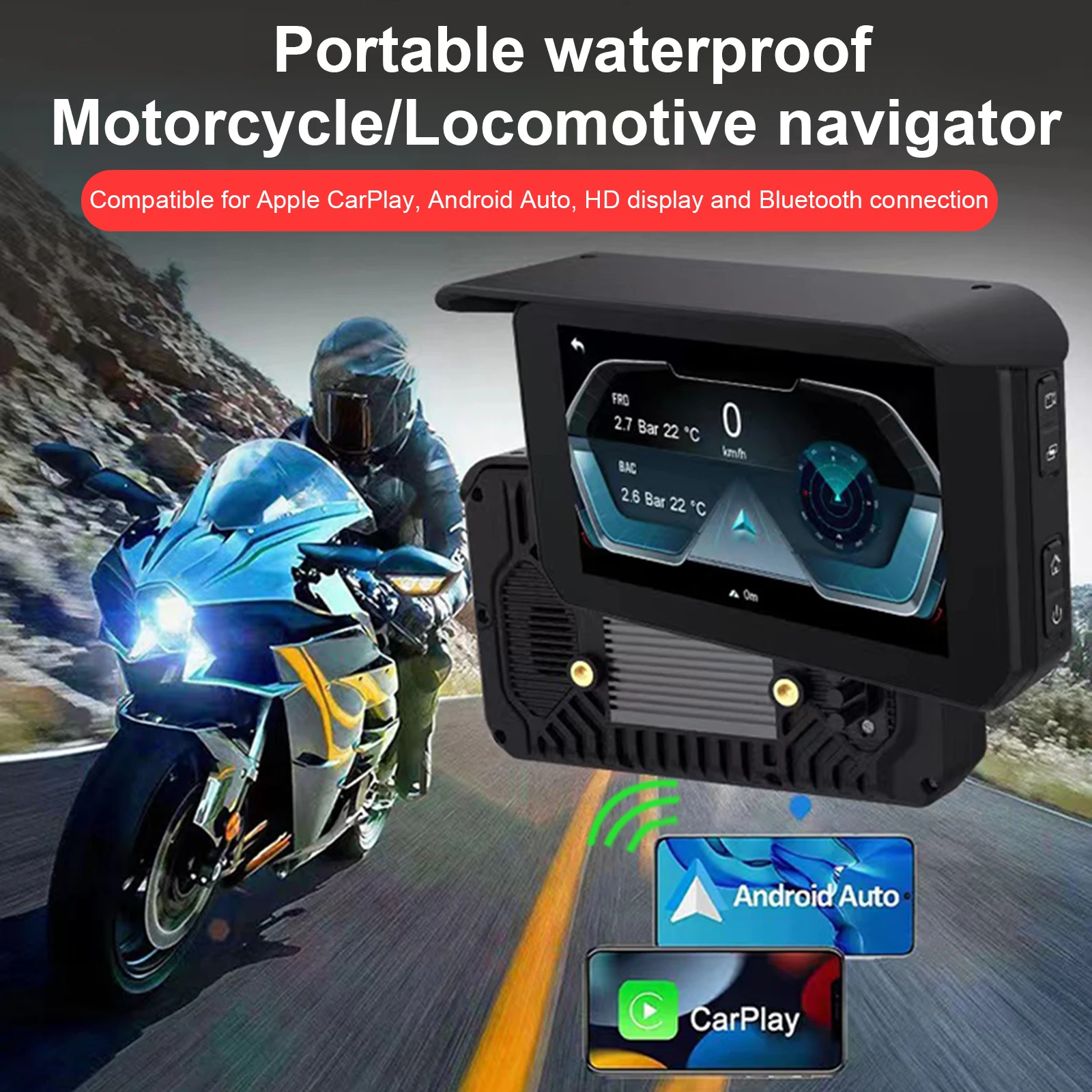 5 Inch Touch Screen Motorcycle Special Navigator Wireless Android Auto Carplay Motorcycle Gps Camera Driving Recorder