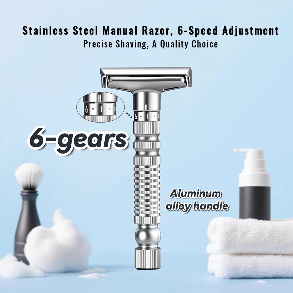 

Adjustable Double-Edged Safety Razor With 10 Platinum-Plated Stainless Steel Razor Blades Pptional Stand Complimentary Holster