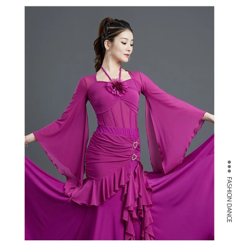 Abito da pratica per tuta da ballo latino per valzer sociale standard da donna con top da danza moderna personalizzato