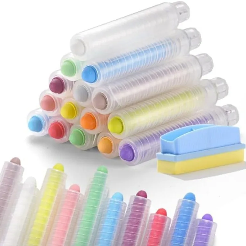 

Набор из 15 безпыльных мелков с ластиком для доски, профессиональный инструмент для письма для использования в классе и дома