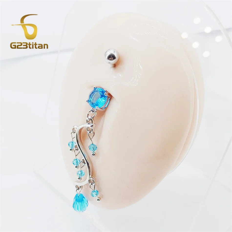 Anello per ombelico in titanio medico della Boemia per donna Uomo Charms Blu CZ Zircone Barra per ombelico 1.6mm 14G Gioielli per il corpo Piercing Bilanciere