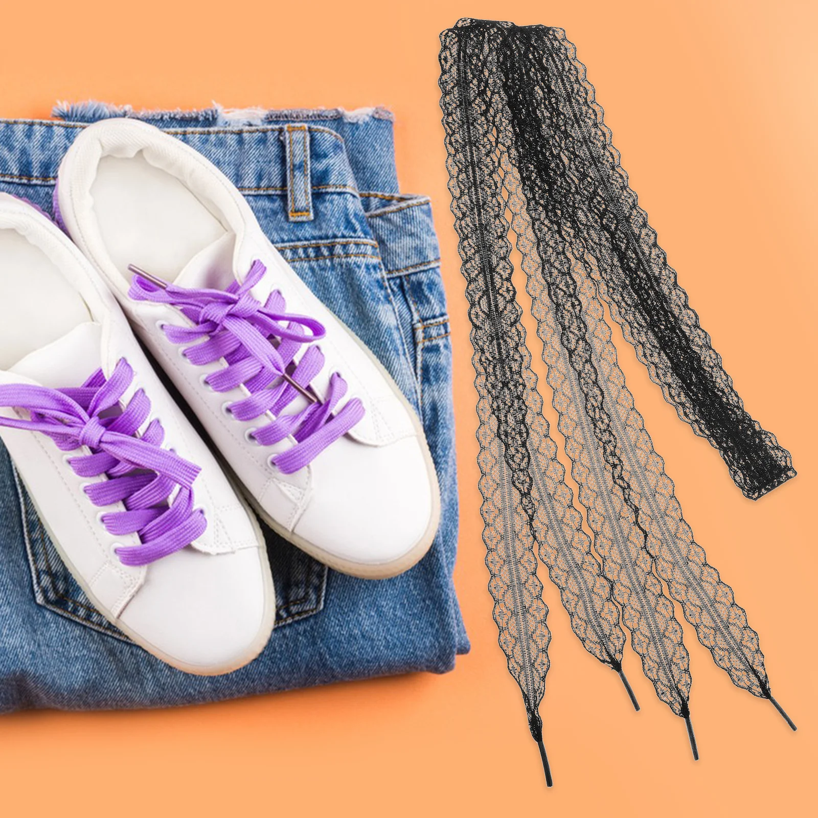 

2pcs Lace Shoelaces High Heel Flat Ribbon Cute Black for Sneakers Boots Fashion Replacement Shoe Accessories