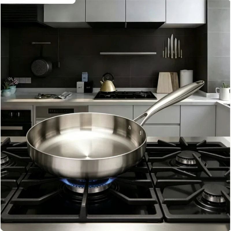 316 Stainless Steel Uncoated Non Stick Wok Frying Pan, Kitchen Cookware for Gas Stove & Induction Cooker