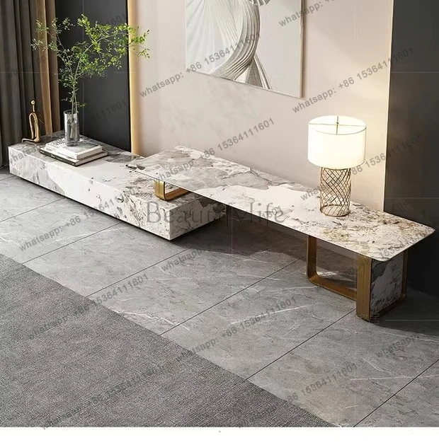 Light luxury rock slab TV cabinet coffee table combination post-modern simple living room small apartment