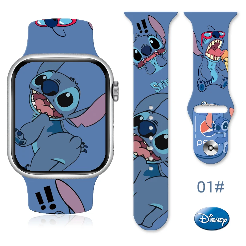 حزام مطبوع من سلسلة ديزني ستيتش 1 لساعة أبل 11 10 9 سوار من السيليكون قابل للاستبدال لساعة iWatch 46/44/42/41 مللي متر