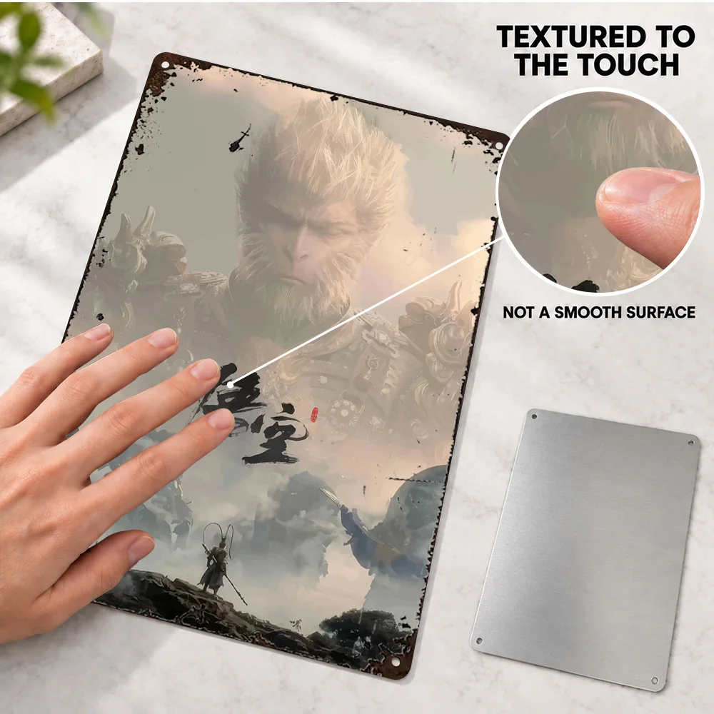 Black Myth Wukong Misty Mountains Printed Poster Personalized Aluminum Metal Sign Graphic Wall Art For Console Gaming Corner