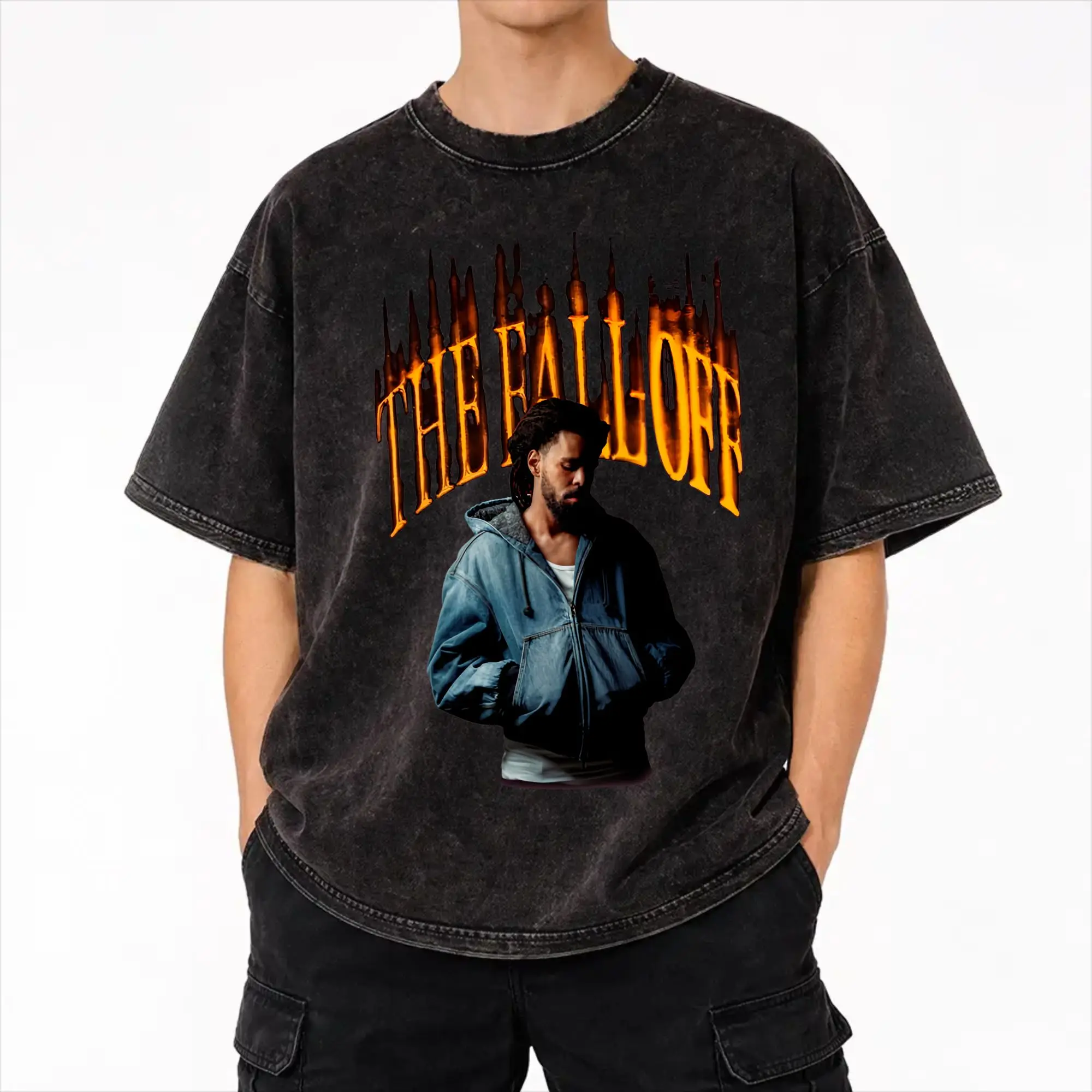 Harajuku Washed Shirts J Cole The Fall Off 2026 Tour Merch Vintage T-Shirts Oversize  Streetwear Short Sleeve Summer Tops Tees