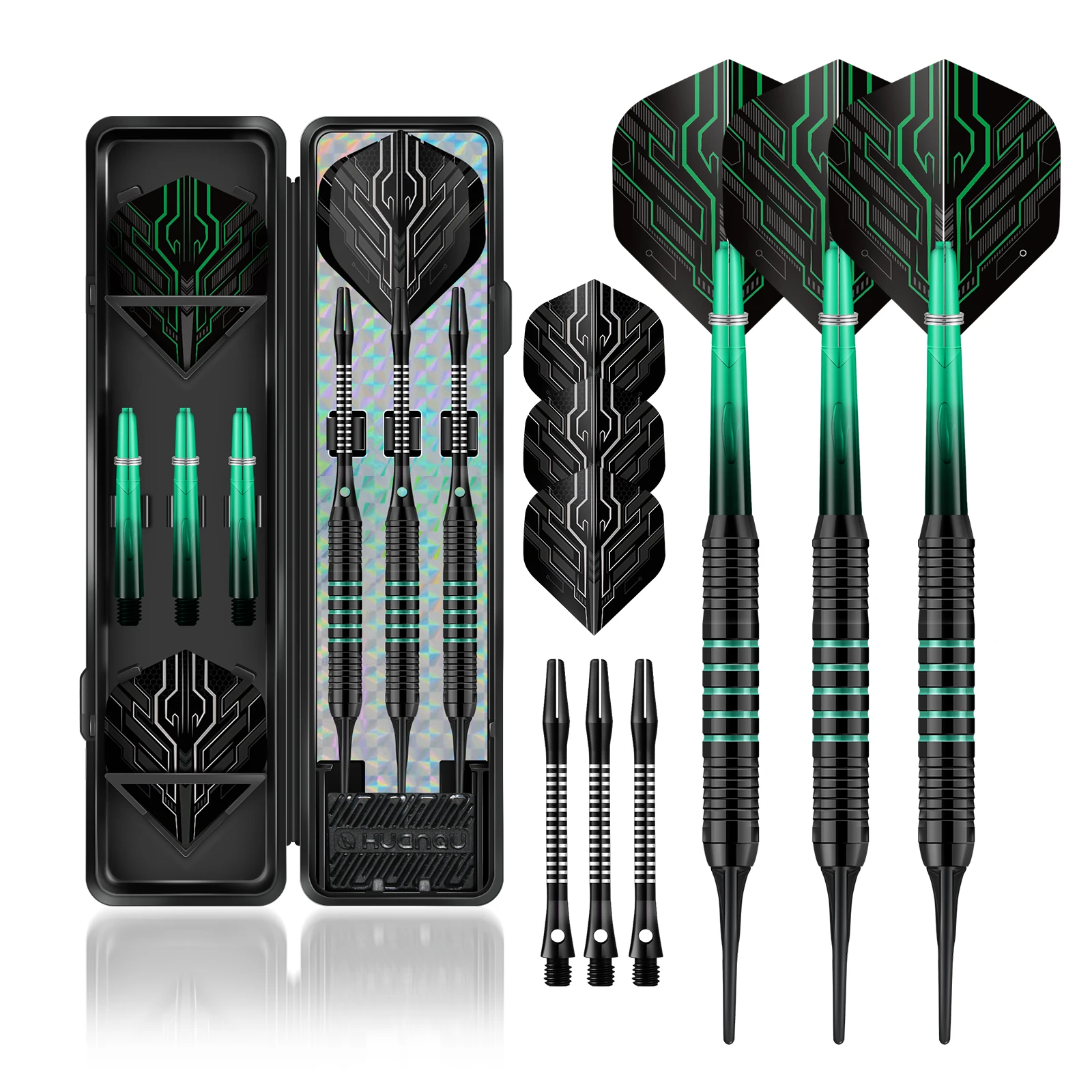 HUANQU 17g Soft Tip Darts Set for Electronic Dartboard Professional Training Indoor Game Darts with Extra Shafts Flights Case