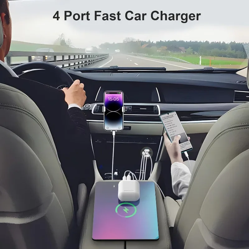 

Super Fast 4-Port Car Charger with Digital Display, 2PD + 2QC Ports 100W Aluminum Alloy Adapter for RV Truck Car Van