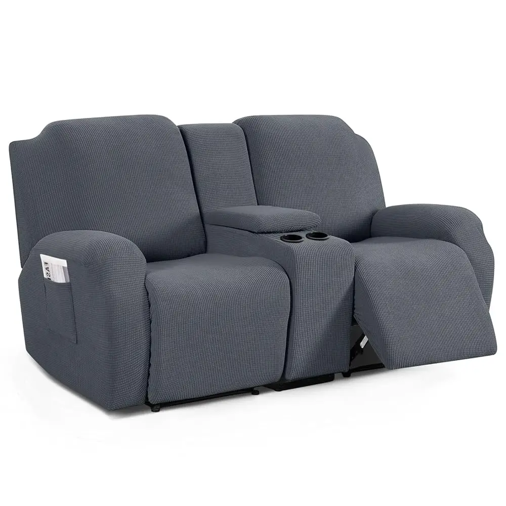 

Recliner Loveseat Cover With Middle Console Sofa Slipcover, Stretch Reclining Sofa Covers For 2 Seat Reclining Couch, Jacquard