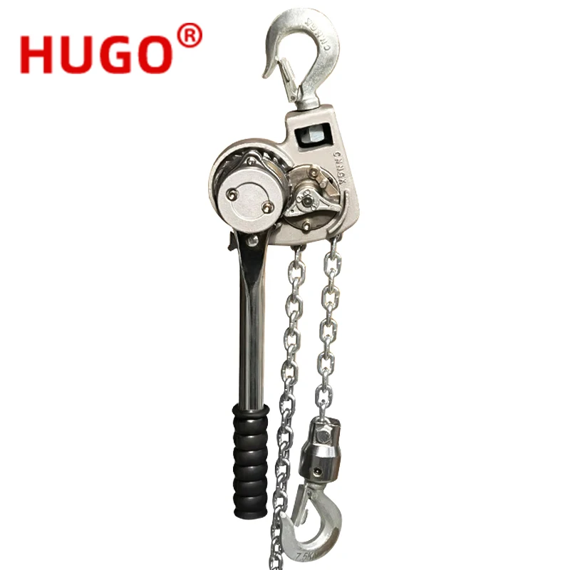 HUGO Aluminum Alloy Lever Hoist 0.75t 1.5t 3t 6t Portable Manual Operated Hoist Mini Chain Block For Lifting 3m 6m