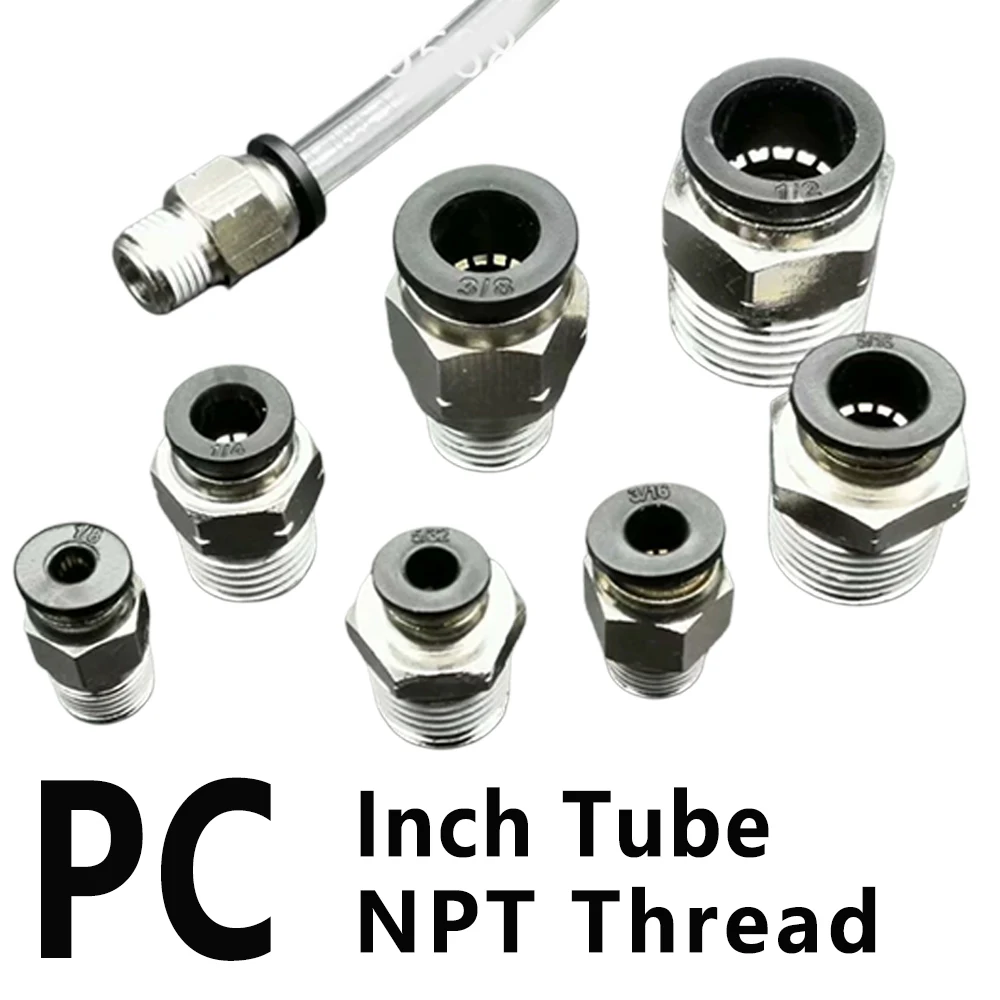 Pneumatic Quick Connector NPT1/8 NPT1/4 NPT3/8 NPT1/2 American External Thread Inch Pipe PU Air Pipe 5/32 