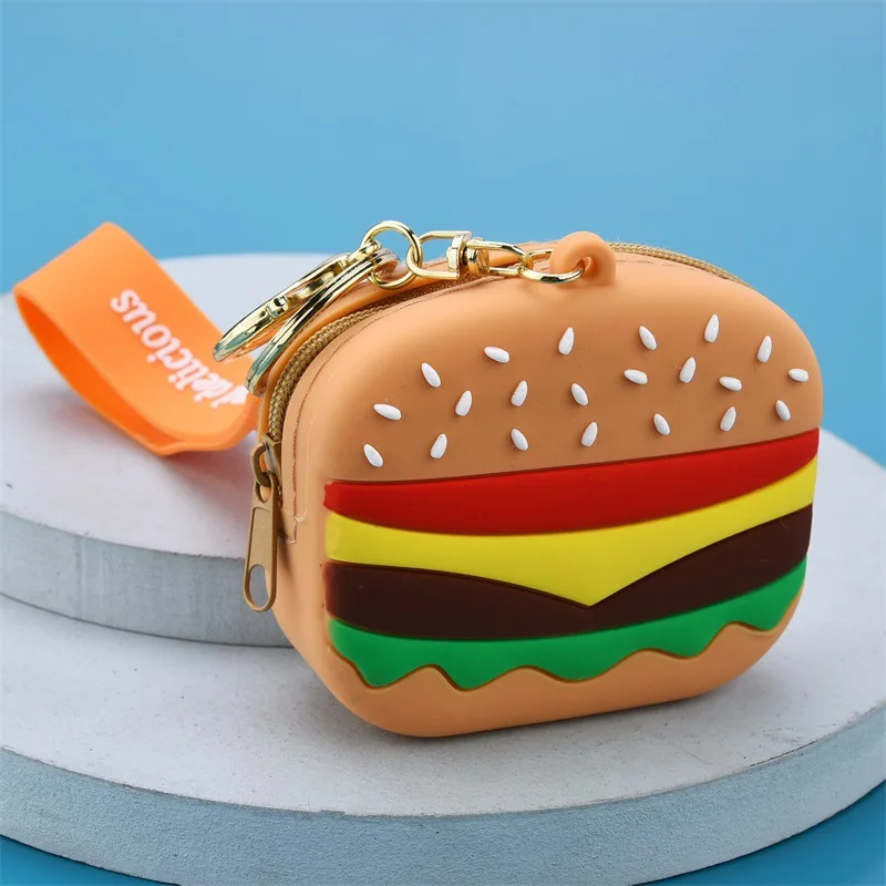 Fashion Silicone Simulation Hamburger Purse Pendant Keychain Female Cute Exquisite Mini Wrist Bag Girl Heart Keyring Women Gift