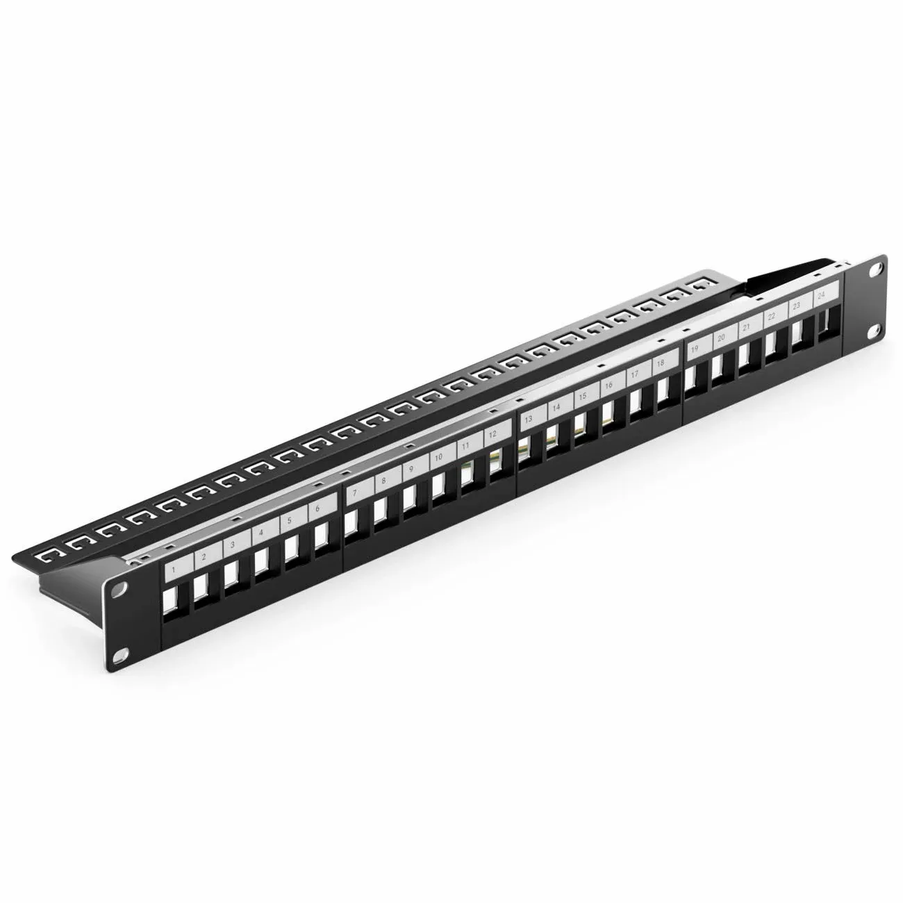ZoeRax Rackmount or Wall Mount 1U 24 Port Keystone Patch Panel with Cable Management and Support Bar for Keystone Jacks