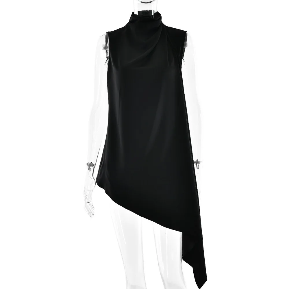 T-shirt irregolare da donna con colletto semi-alto e bottoni, design superiore, senso del temperamento casual