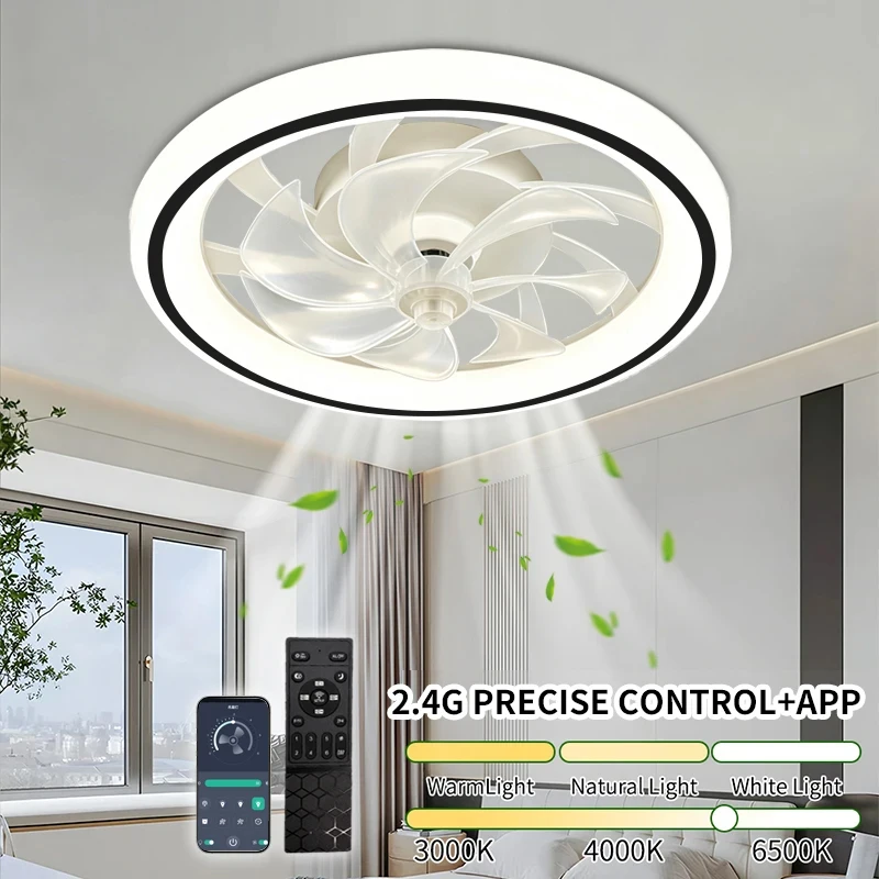 Mobile App 2.4G Ceiling Fan Light with Lighting, Remote Control, Unlimited Dimming, 6-speed Wind Speed, Bedroom, Living Room