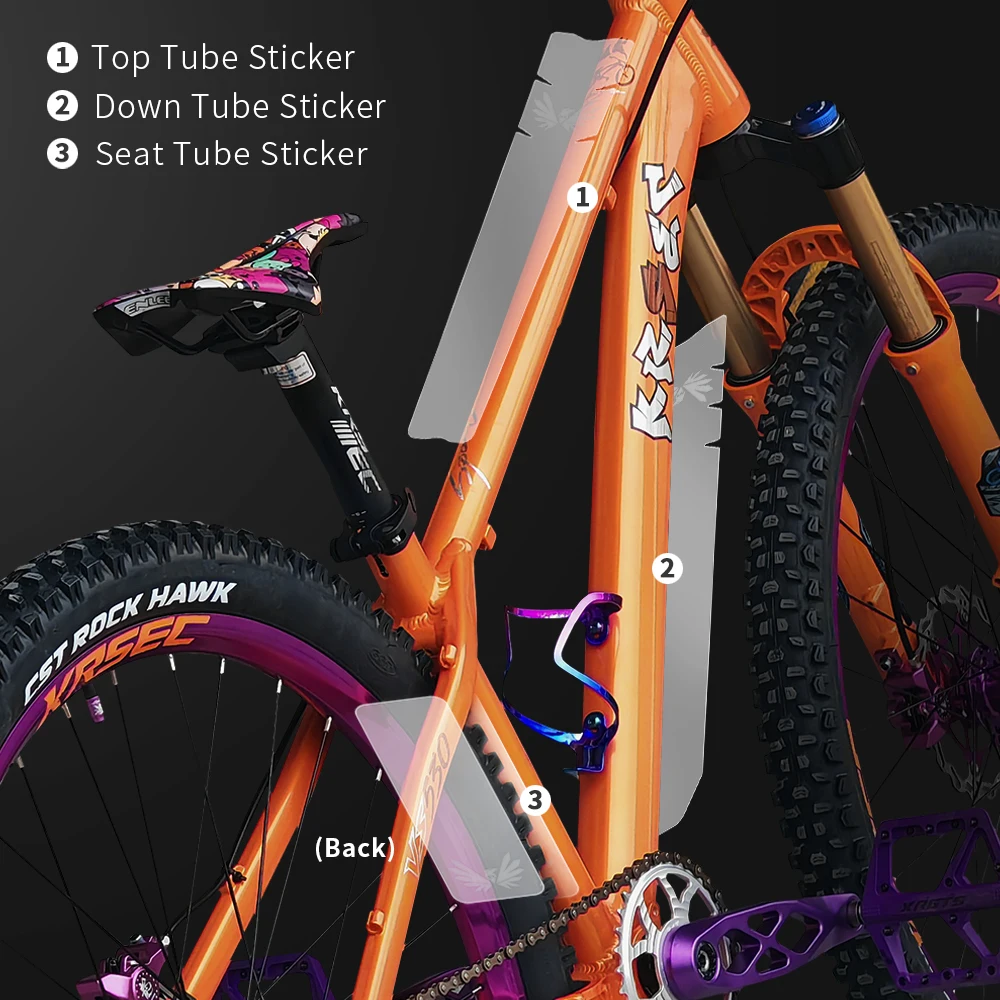 KRSEC Bike Frame Short Transparent Protector Stickers MTB Bicycle PVC Protection Film Bike Frame Down Tube Protector Stickers