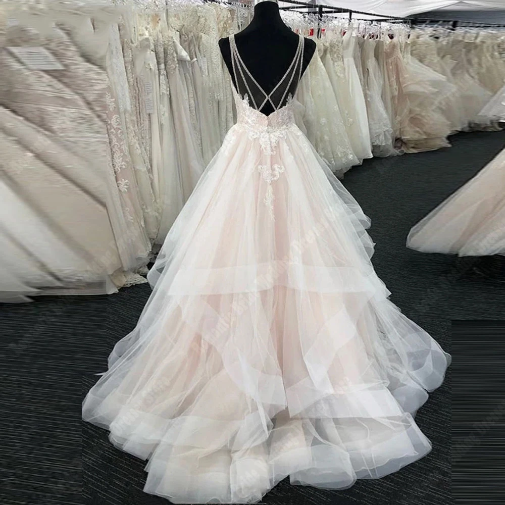 Elegantes vestidos de noiva boho para mulheres, vestidos de noiva fofos, comprimento de esfregar, flor, princesa, novo, 2024